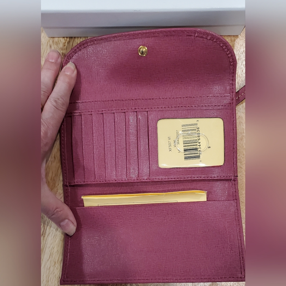 New Dooney & Bourke Saffiano Continental Clutch Checkbook Wallet Violet Purple - Picture 9 of 10